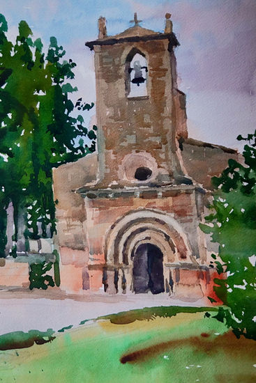 Santa Maria de Porqueres (Banyoles) Acuarela Papel Paisaje