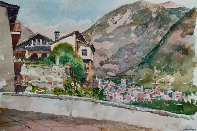 Andorra Acuarela Papel Paisaje