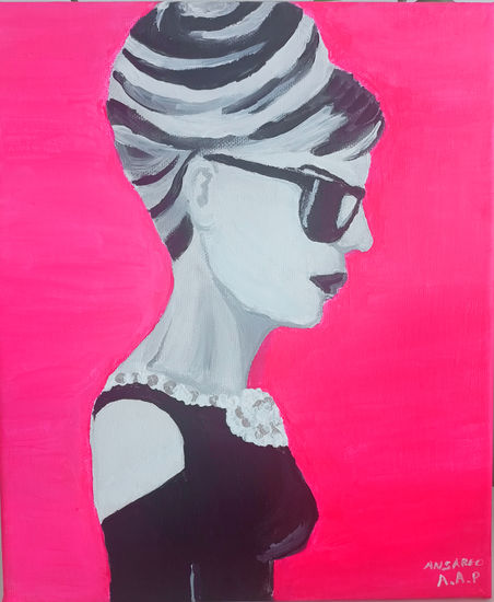 Retrato Audrey Hepburn en la película breakfast at Tiffany's , Desayuno con diamantes. Acrylic Canvas Portrait