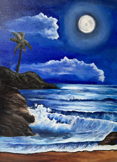 Noche azul Oil Panel Marine Painting