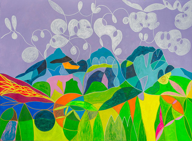 Espejo del Three Sisters Mountain Peaks (2023) 76x57 cm Acrylic Paper Landscaping