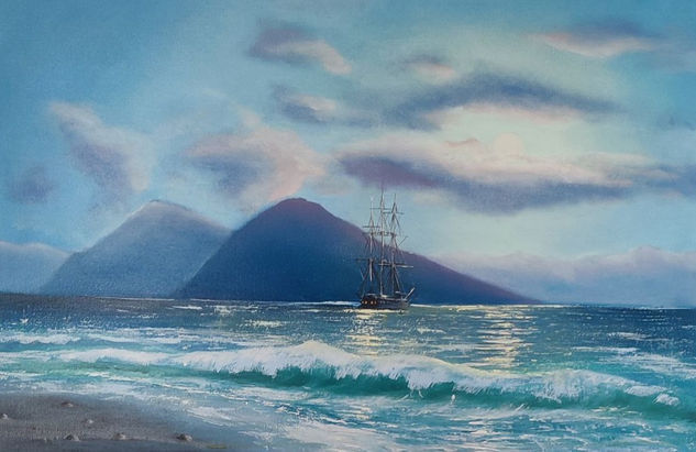 evening in Naples Oil Canvas Marine Painting