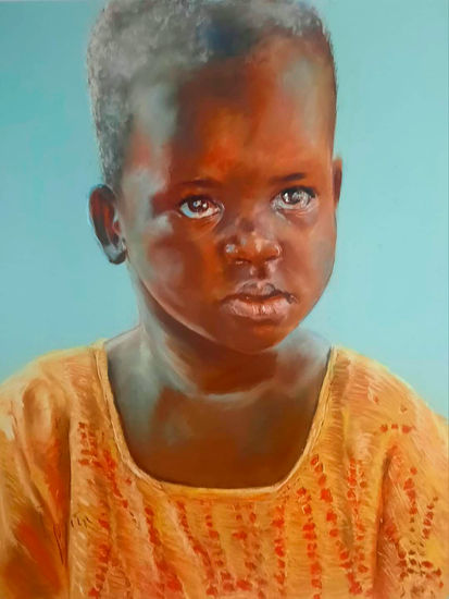 Niña kenyata del jersey amarillo Pastel Paper Portrait