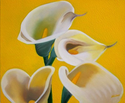 Calas blancas Oil Panel Floral Painting