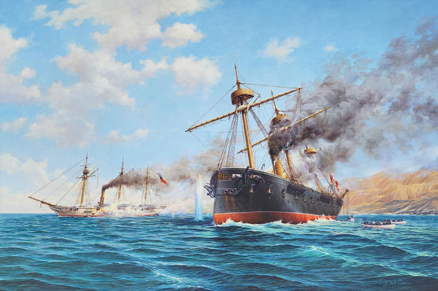 Combate Naval de Punta Gruesa 21 de mayo1879 Oil Textile Marine Painting