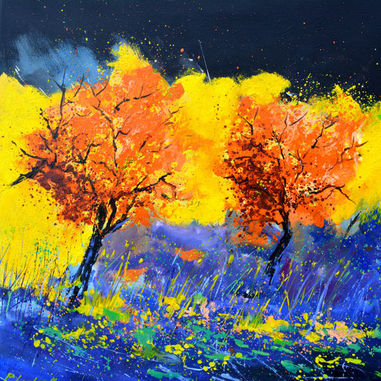 Two trees in october light Oil Canvas Landscaping