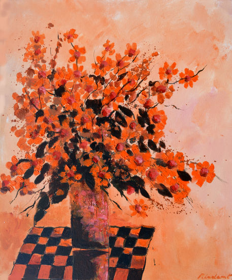 Still life - peach colour Óleo Lienzo Floral