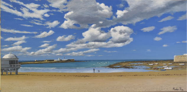 PLAYA LA CALETA PANORAMICA CON NUBES (Oleo sobre lienzo 60x30) Oil Canvas Landscaping