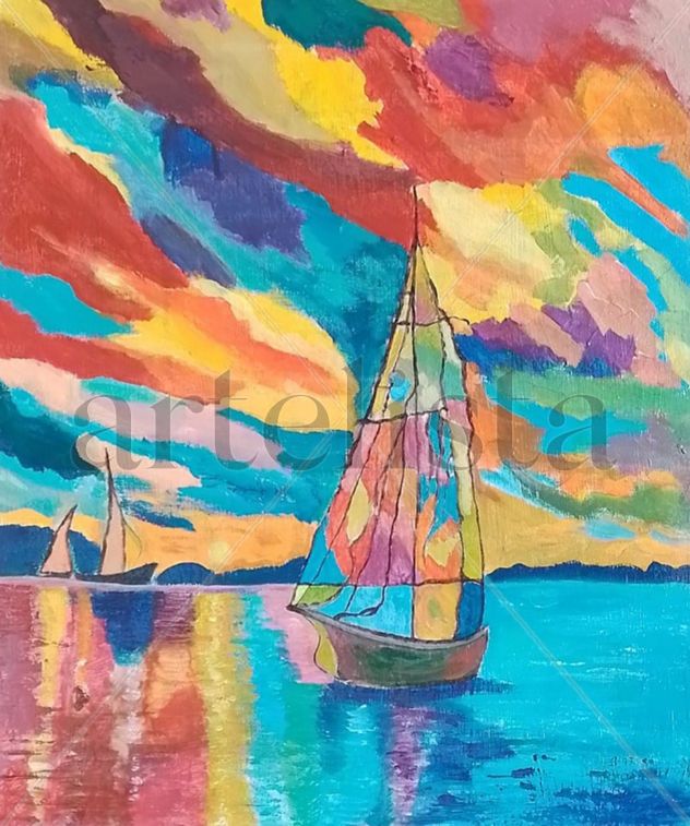 Barcos en el Mar multicolor