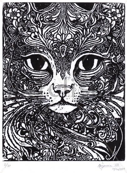 El gato de las ninfas Woodcut