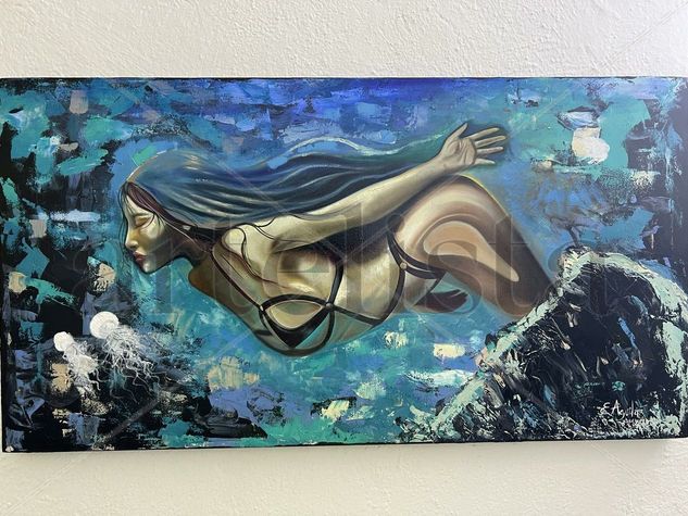 "Deep sea" Oil Textile Figure Painting