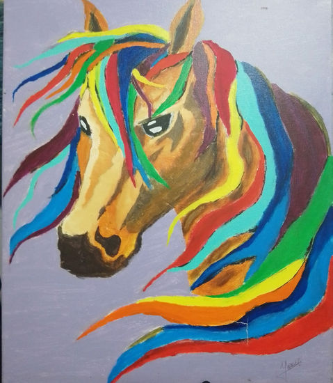 Carlos Yañez  ( caballo colorido ) Acrylic Canvas Animals