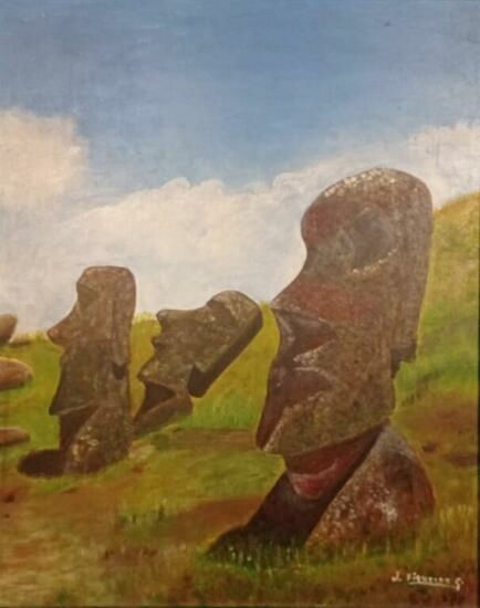 Juan Figueroa  ( moai ) Acrylic Canvas Marine Painting