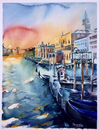 Tramonto Watercolour Paper Marine Painting