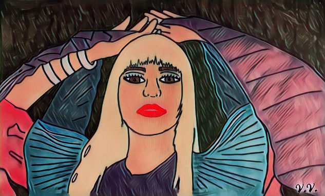 Lady Gaga Felt-tip pen Textile Portrait