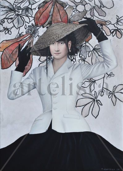 Contemporary painting with Mona Lisa "New Hat" Acrílico Lienzo Retrato