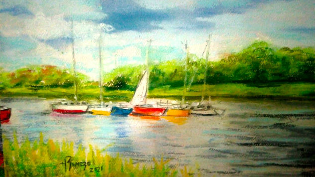 Veleros Pastel Paper Marine Painting