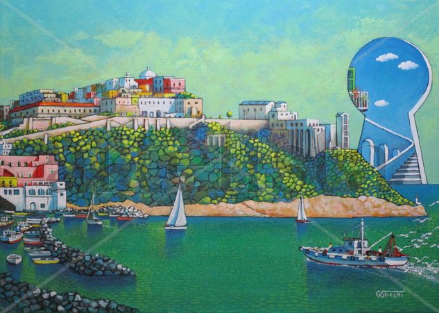 Procida, piccolo paradiso Acrylic Textile Marine Painting