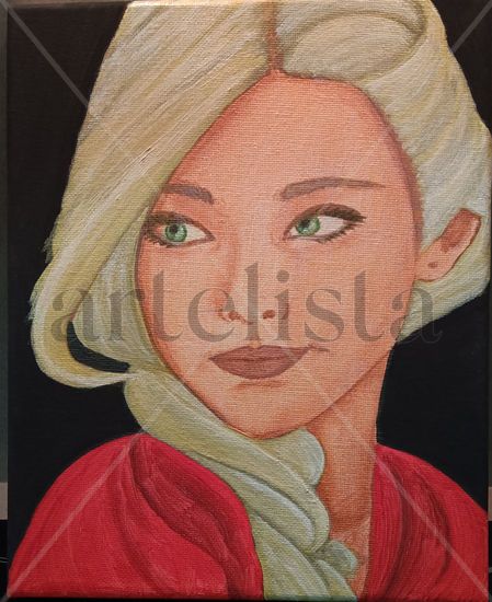 Con el chal rojo Acrylic Canvas Portrait