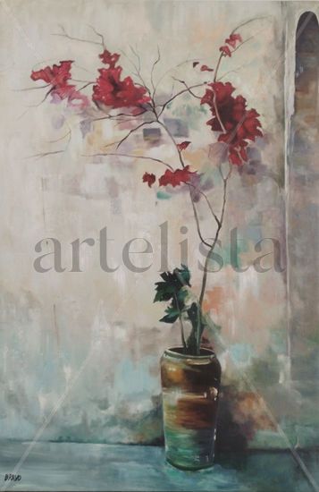 Pedestal Oil Canvas Floral Painting