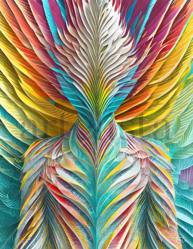 Camuflaje en traje de plumas de colores