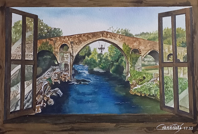 Puente Vieyu Acuarela Papel Paisaje