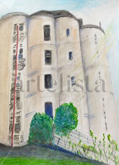 Silos en Buenos Aires Acuarela Papel Paisaje