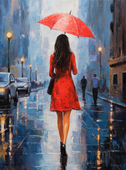 Rainy Evening Oil Canvas Figure Painting