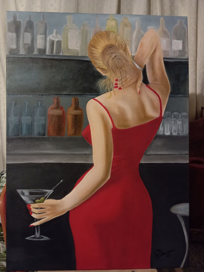 Rojo Martini Oil Canvas Figure Painting