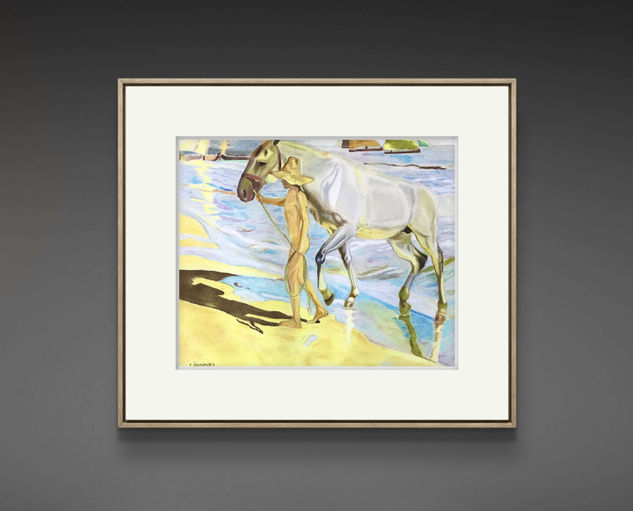 El baño del caballo Pastel Paper Marine Painting