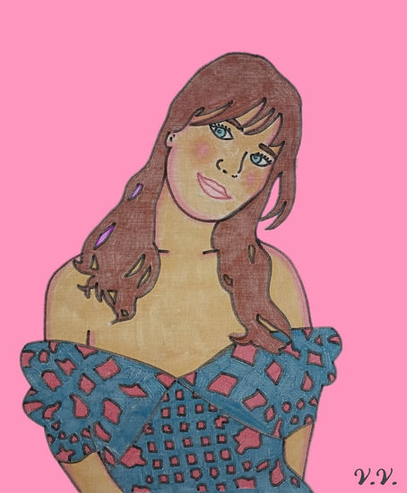 Zooey Deschanel Felt-tip pen Textile Portrait