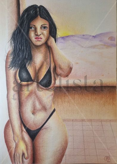 Amanecer en el desierto Pencil (coloured) Paper Nude Paintings