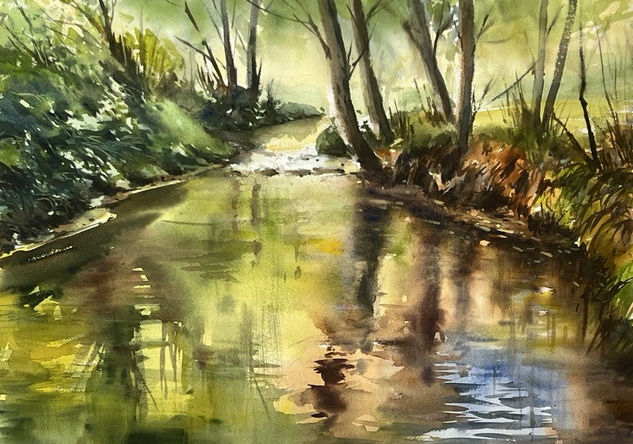 rio noreña en asturias Watercolour Paper Landscaping