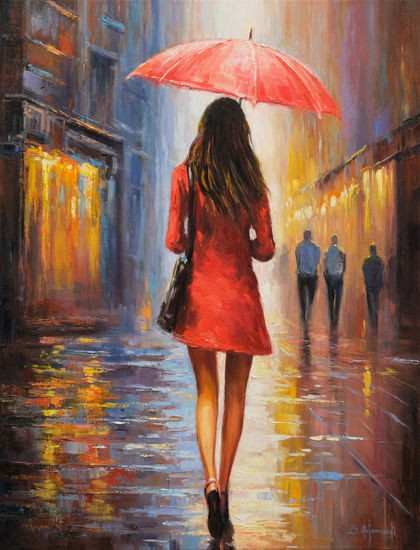 Rainy Day At City Oil Canvas Figure Painting