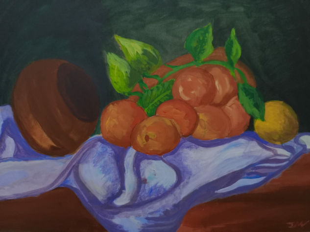 Bodegón con Naranjas y jarron Acrylic Panel Still Life Paintings