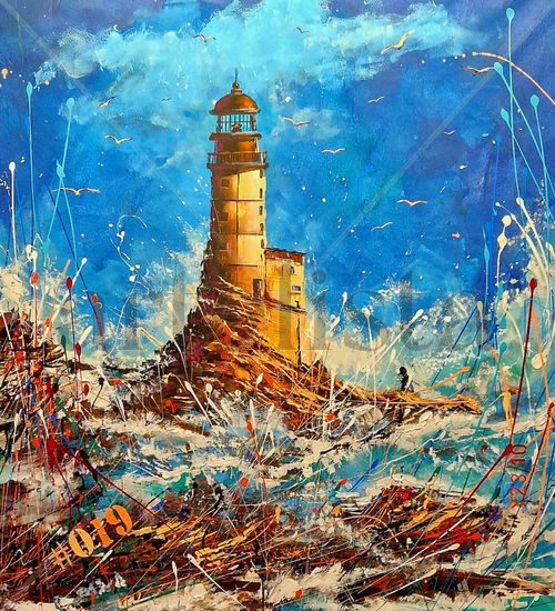 "#019 ANIVA, MARINE LIGHTHOUSE“ Acrylic Canvas Marine Painting