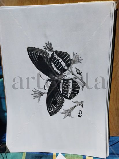 Mariposa Óleo Papel Paisaje