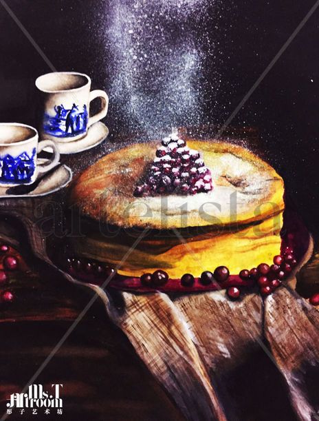 Dust sugar onto a cake
