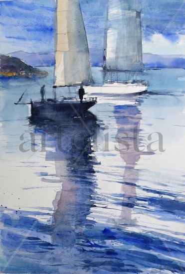 Adriatic scene with two sailboats Acuarela Papel Marina