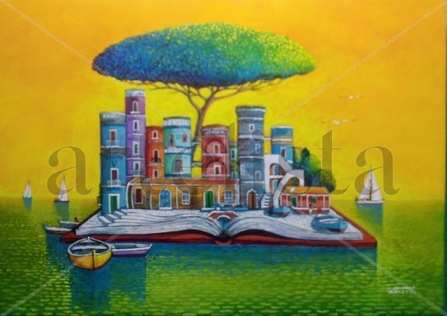 L'isola della cultura Acrylic Textile Marine Painting