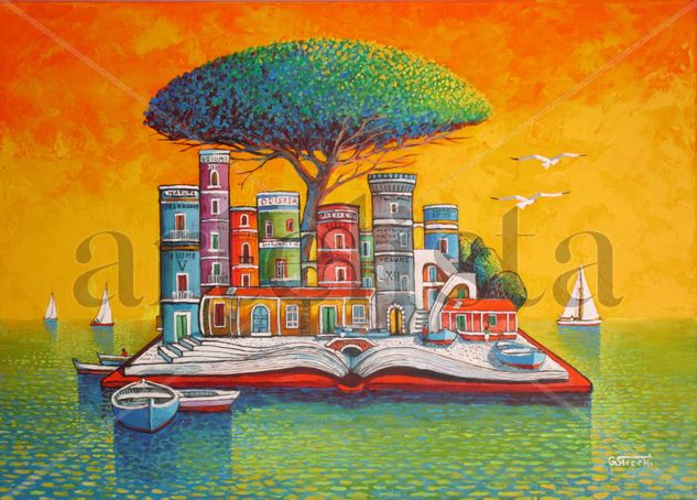 L'isola della cultura Acrylic Textile Marine Painting