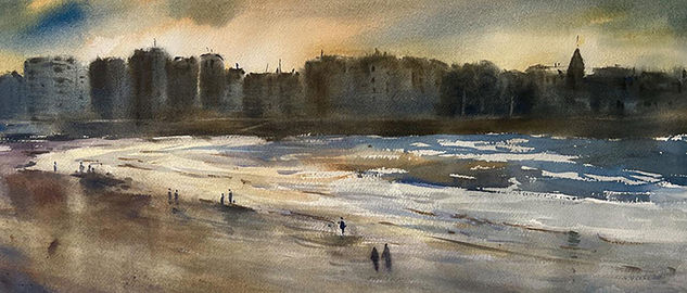 playa de gijon Watercolour Paper Marine Painting