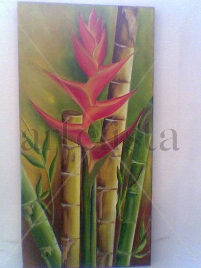 guadua y heliconia Oil Canvas Floral Painting