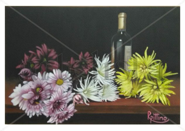 BODEGÓN CON BOTELLA Oil Paper Still Life Paintings