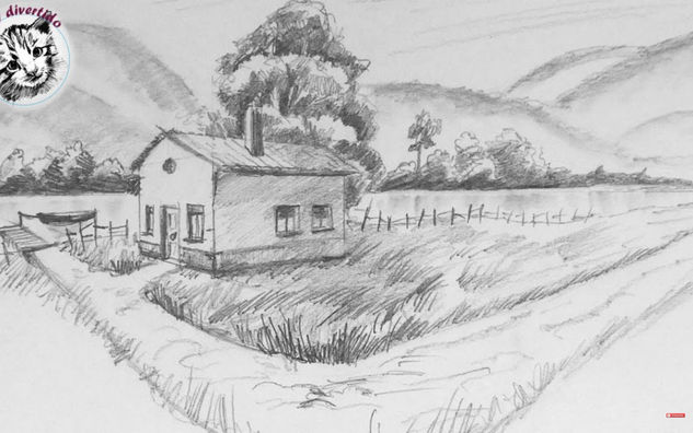 Casa con paisaje hermoso Pencil