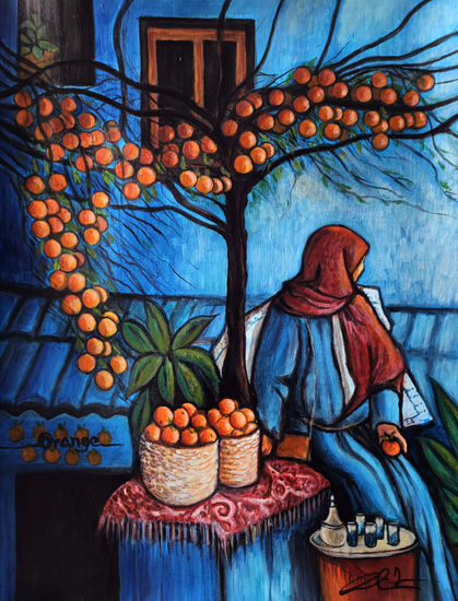 Oranges Chaouen Acrylic Textile Figure Painting