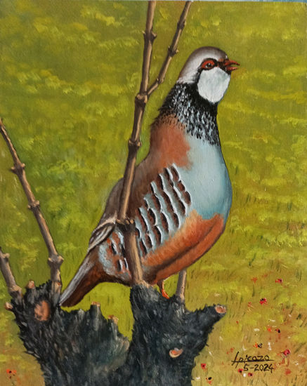 Perdiz en cepa de viña Óleo Tabla Animales