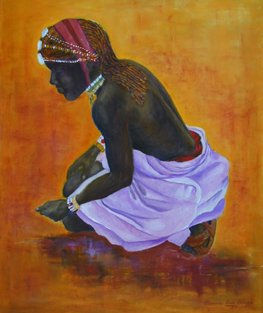 Afrika Oil Textile Figure Painting