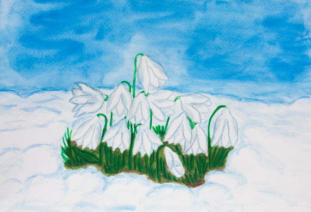 Snowdrops in snow 2 Acuarela Papel Floral