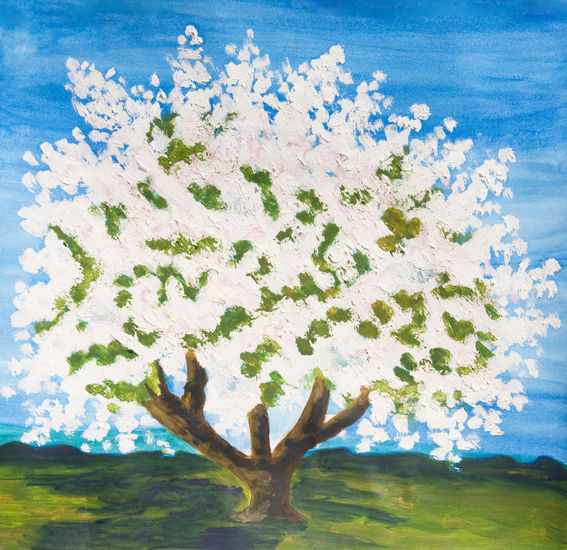 White spring tree 11 Acuarela Papel Paisaje